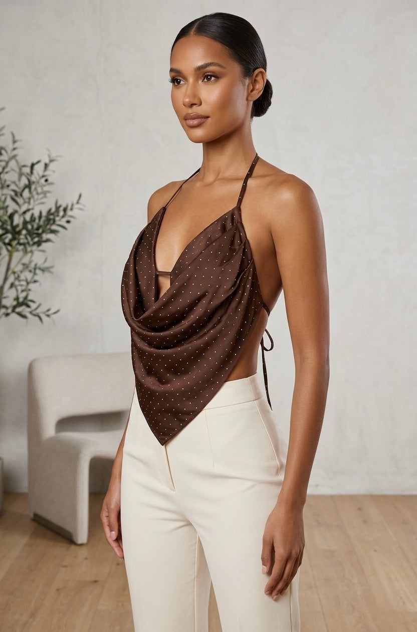 Top bandana halter in raso con strass HAVANA