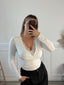 Body drappeggiato con scollo a V e ricami in pizzo - Follie by Alice