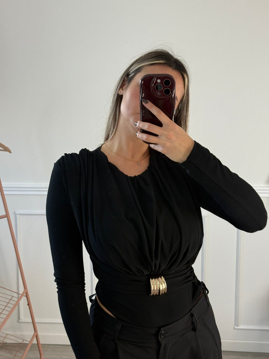 Body effetto ruffle con cintura in vita e dettaglio scultura