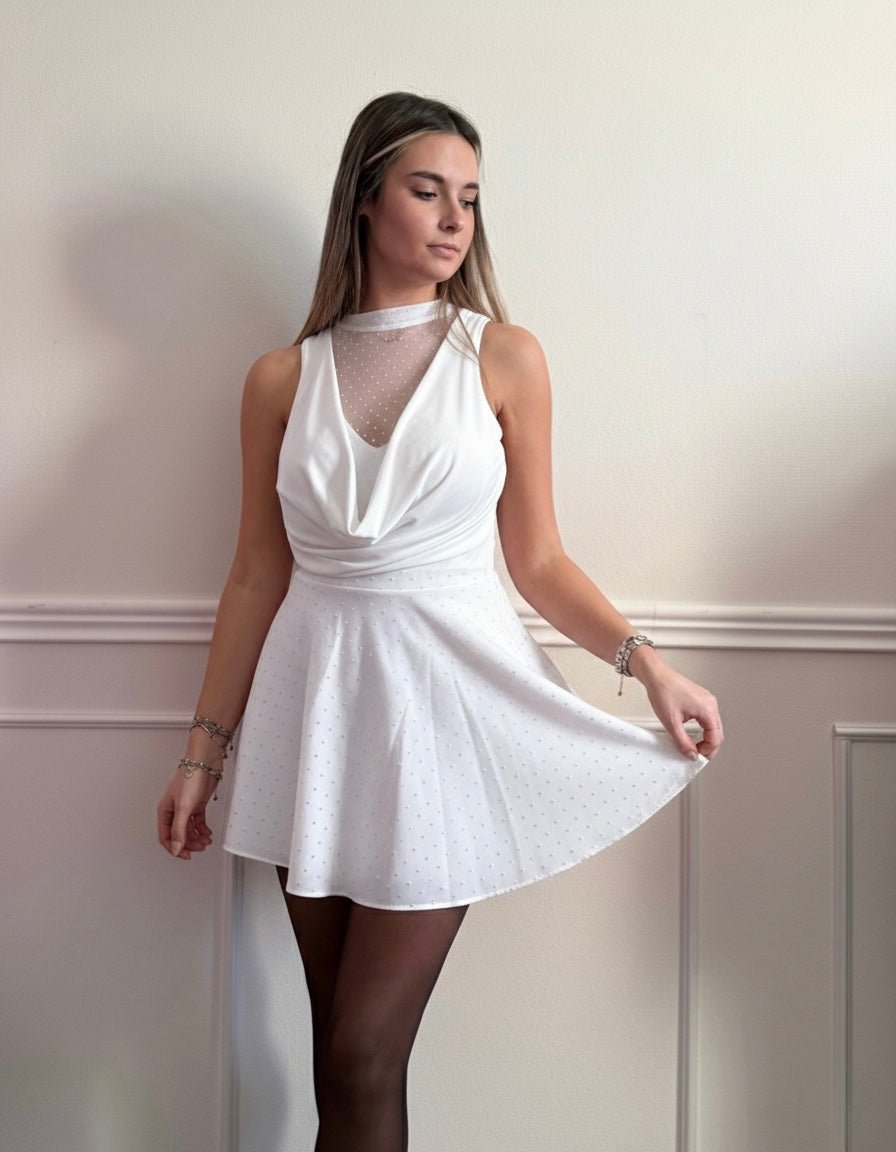 Body smanicato con scollo a cascata e inserto velato con strass gioiello - Follie by Alice