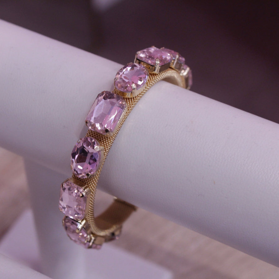 Braccialetto rigido oro con pietrine brillanti lilla