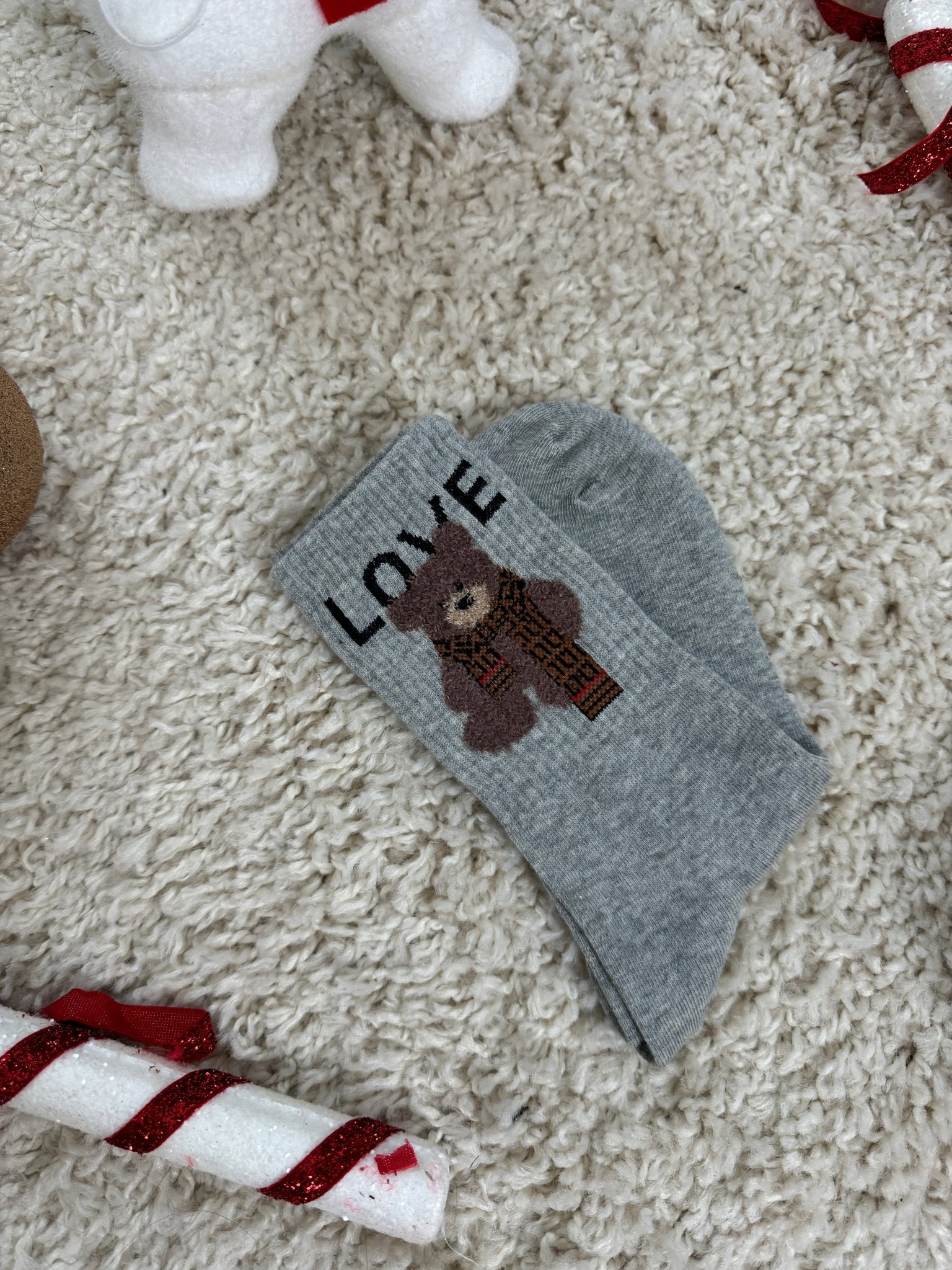 Calzini invernali grigi con orsetto - Follie by Alice