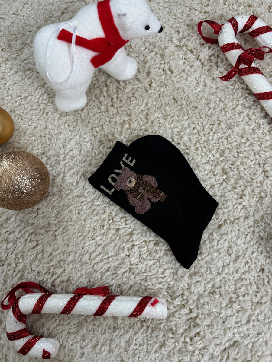 Calzini invernali neri con orsetto