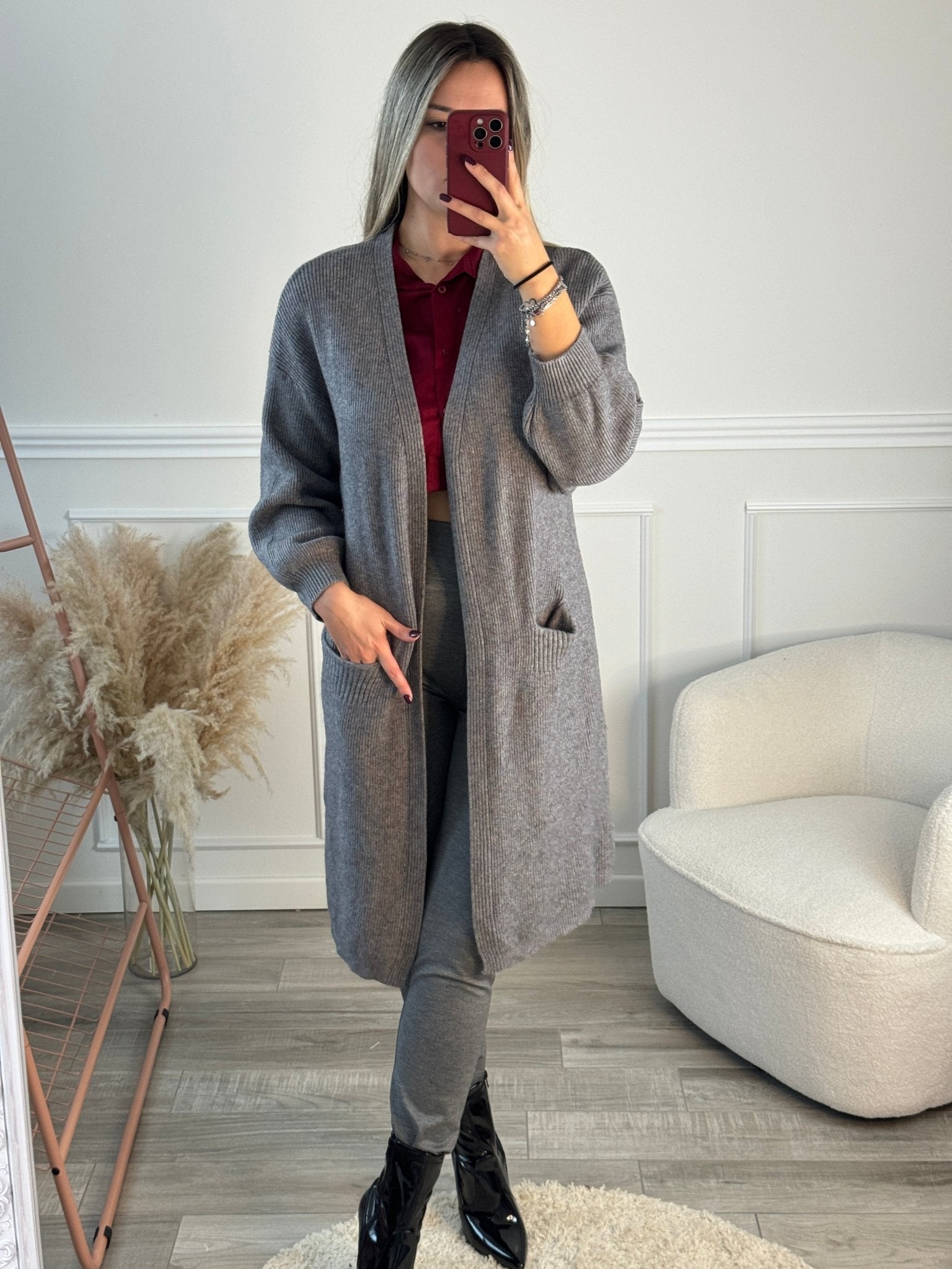 Cardigan lungo in maglia con maniche a palloncino - Follie by Alice