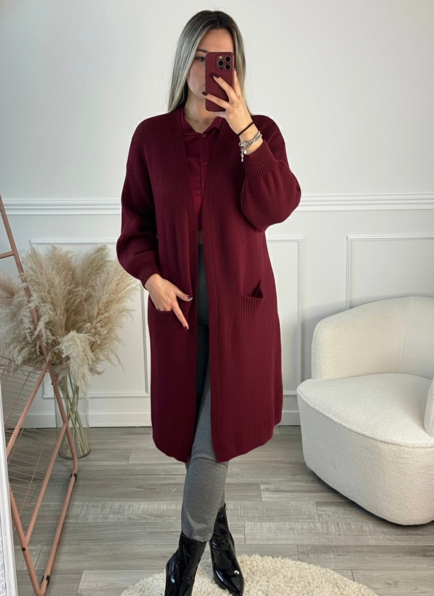 Cardigan lungo in maglia con maniche a palloncino