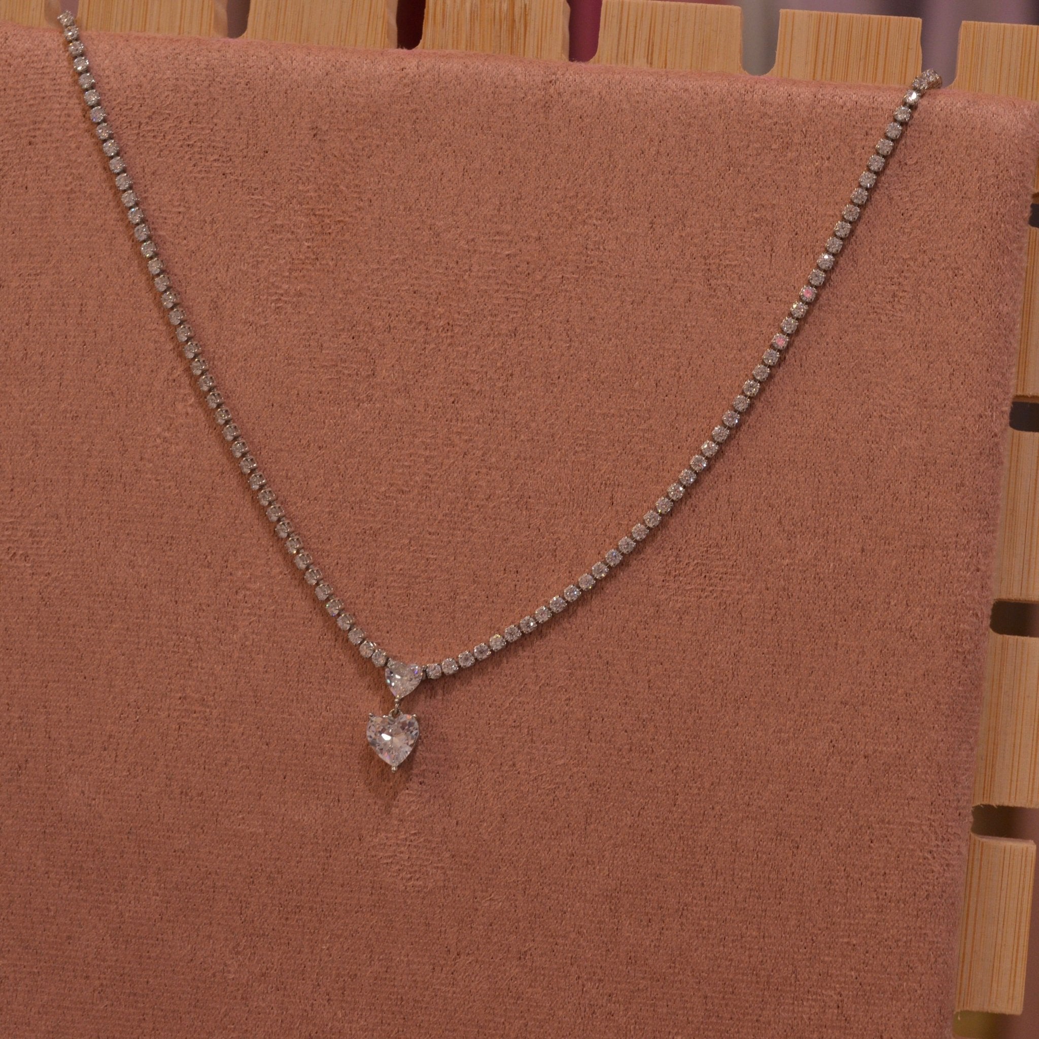 Collana argento tennis con doppio cuoricino - Follie by Alice