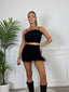 Completo top e pantagonna in lurex con piume CABARET - Follie by Alice