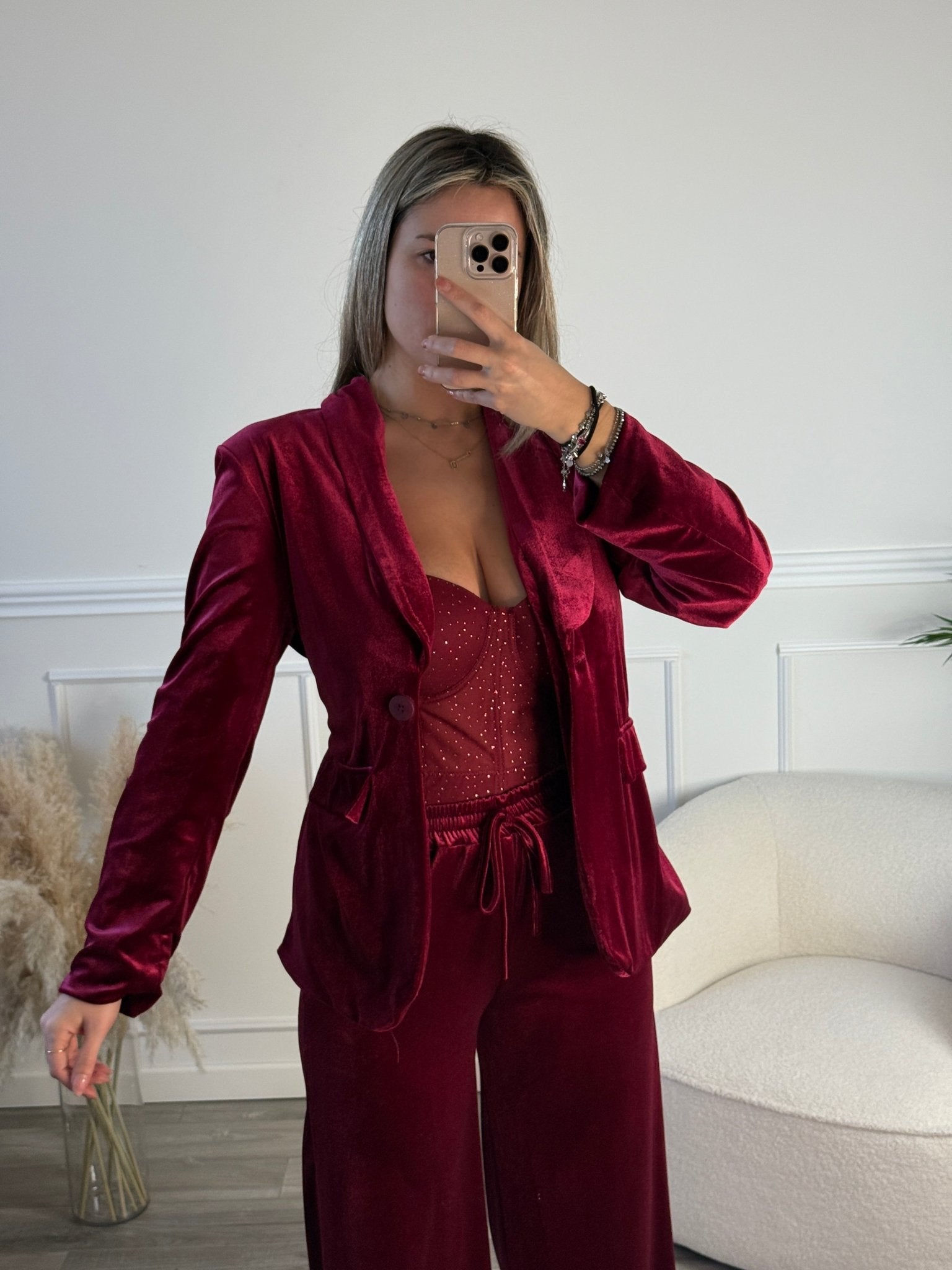 Giacca blazer in ciniglia con nastro in vita - Follie by Alice