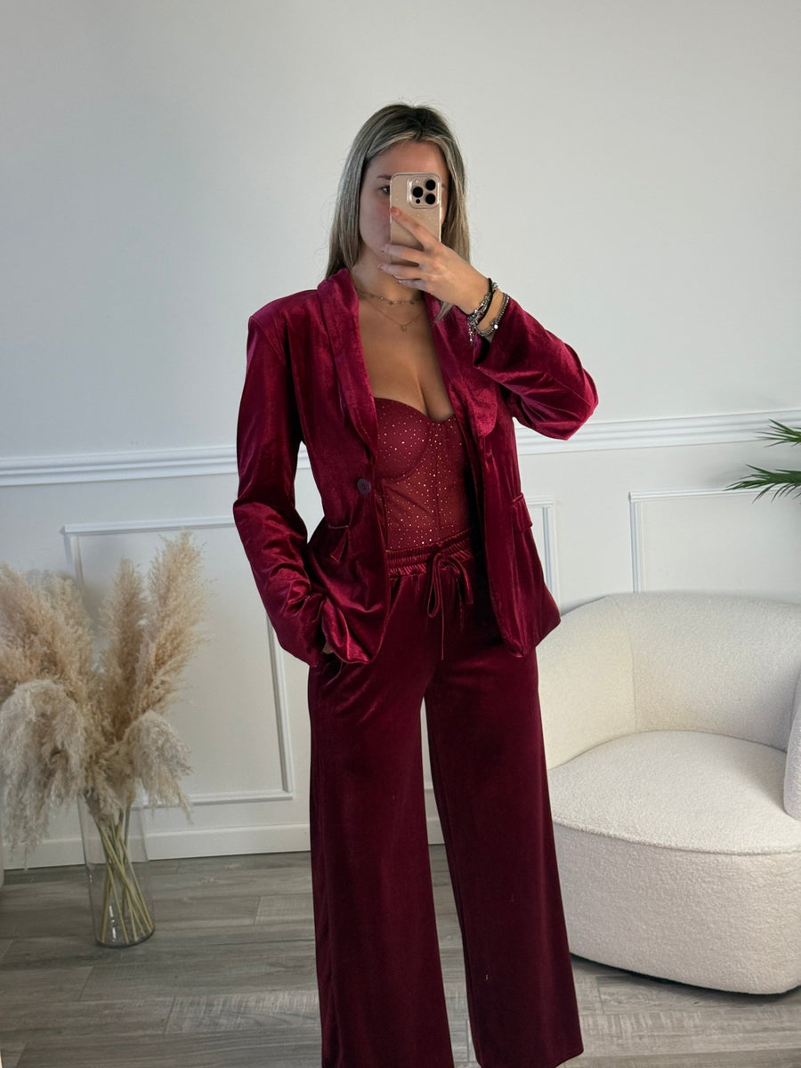 Giacca blazer in ciniglia con nastro in vita – alternate