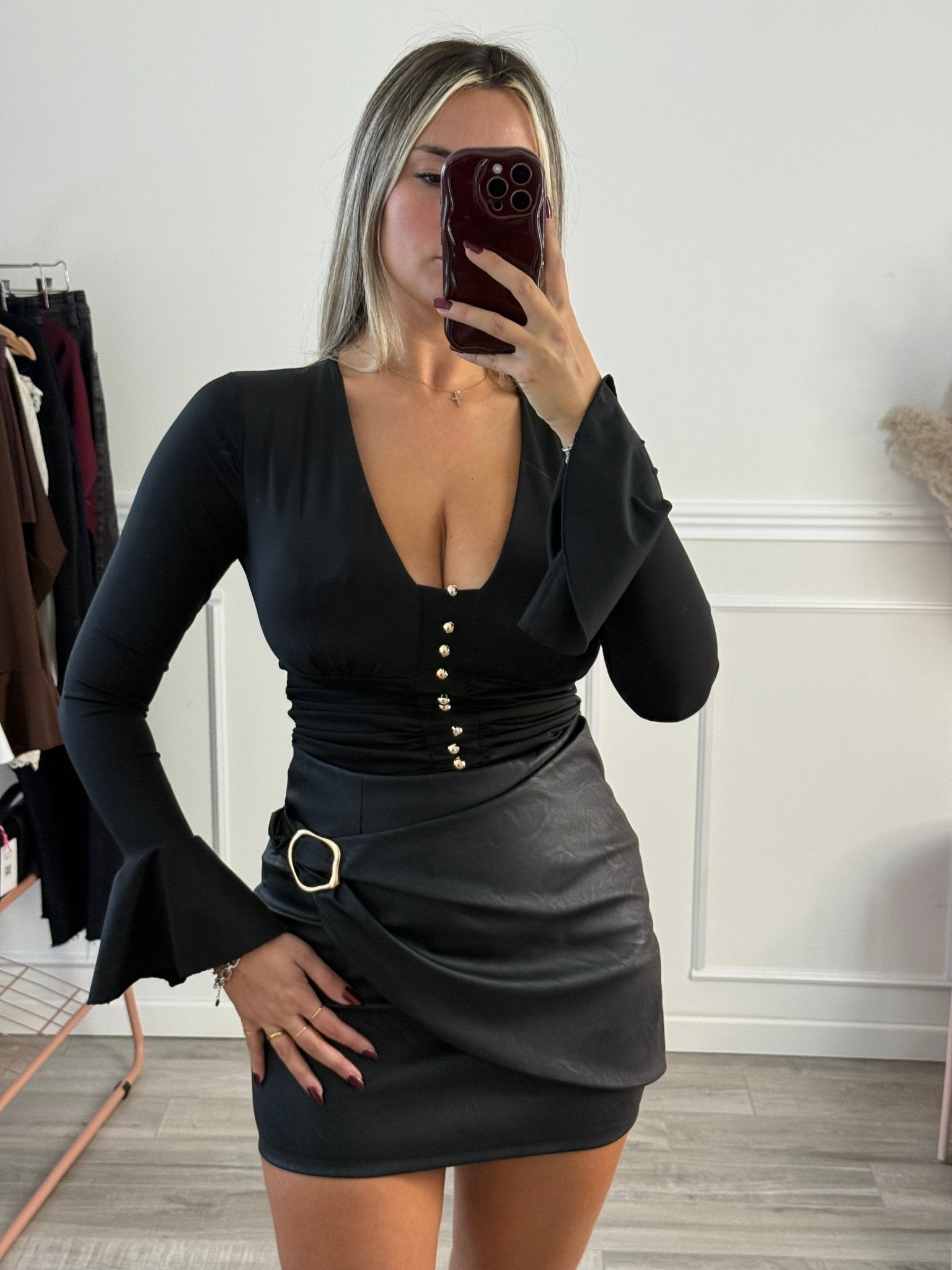 Gonna effetto pelle a portafoglio con morsetto dorato - Follie by Alice