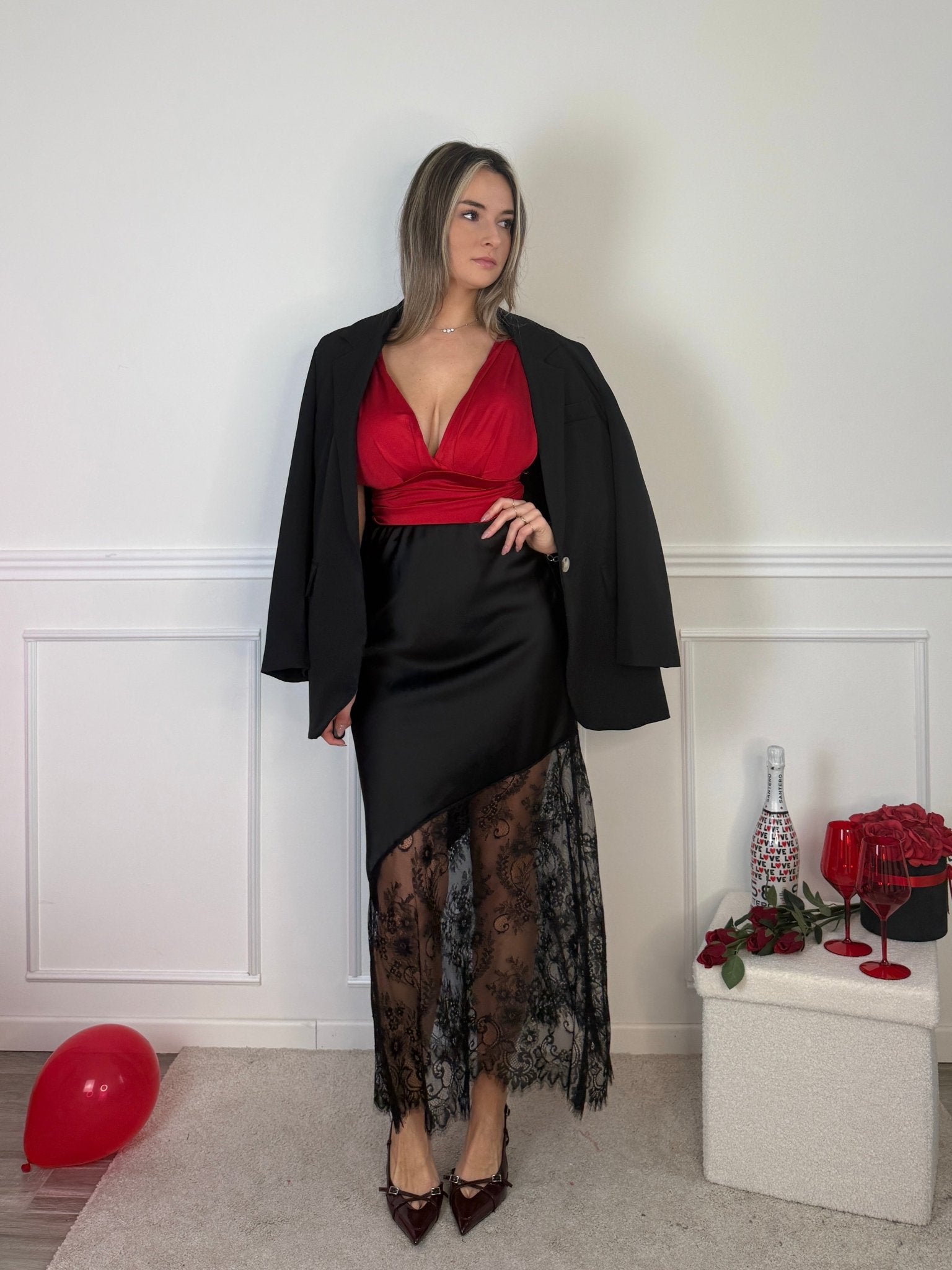 Gonna lunga in satin con ricami in pizzo - Follie by Alice