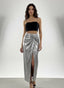 Gonna lunga metallizzata argento con spacco - Follie by Alice