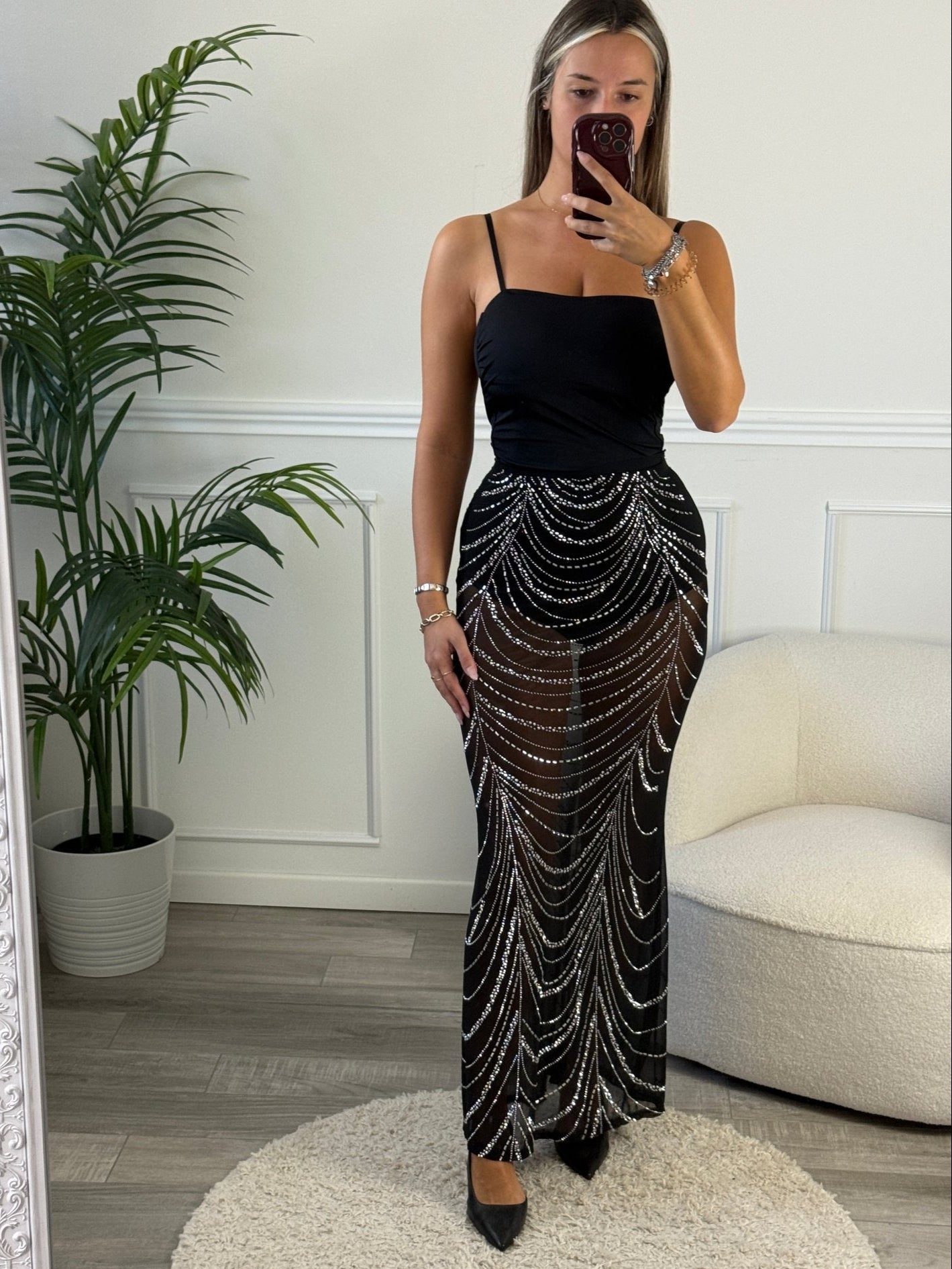 Gonna lunga semitrasparente con strass gioiello - Follie by Alice