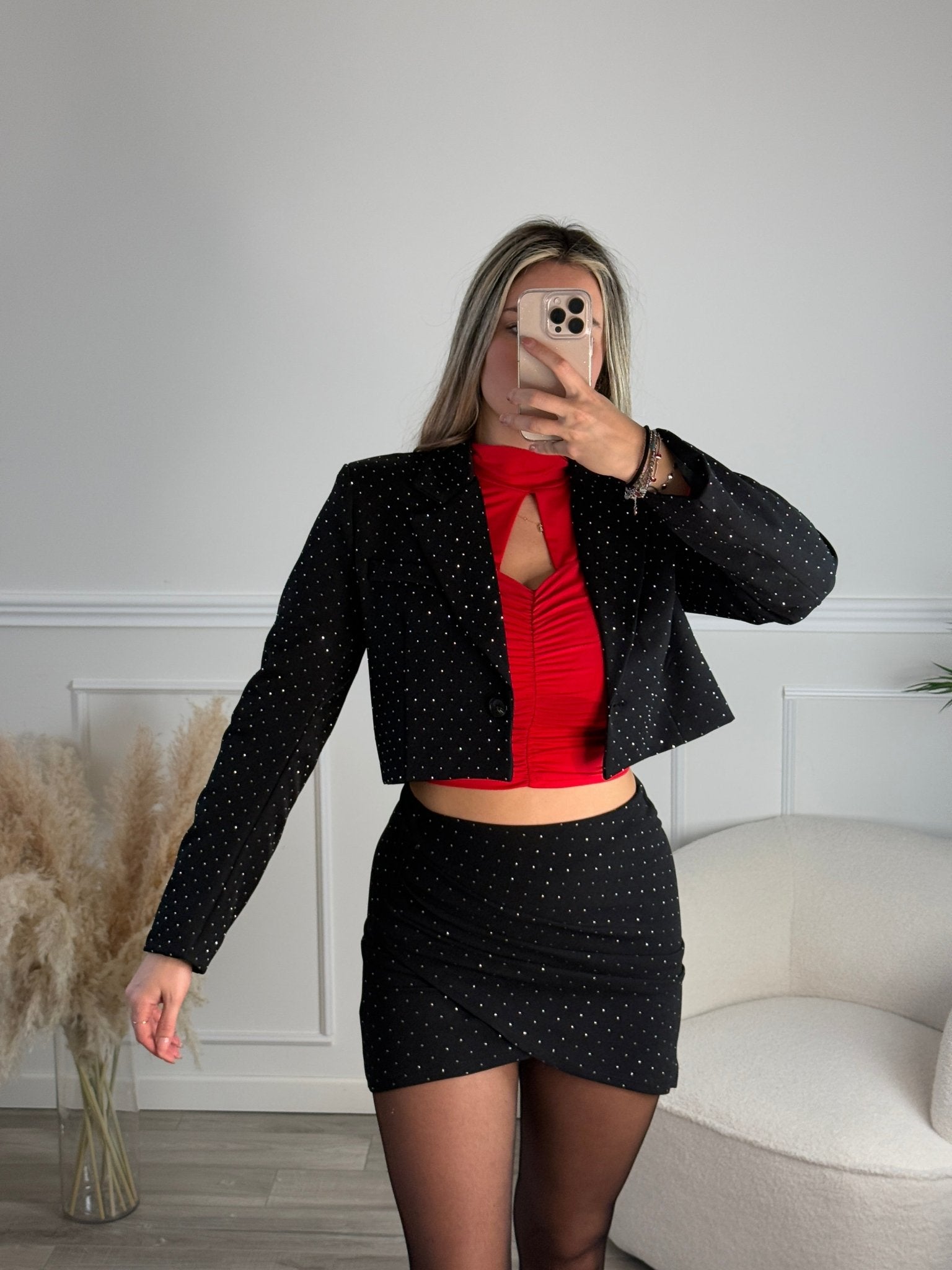 Gonna tubino drappeggiata con strass gioiello - Follie by Alice