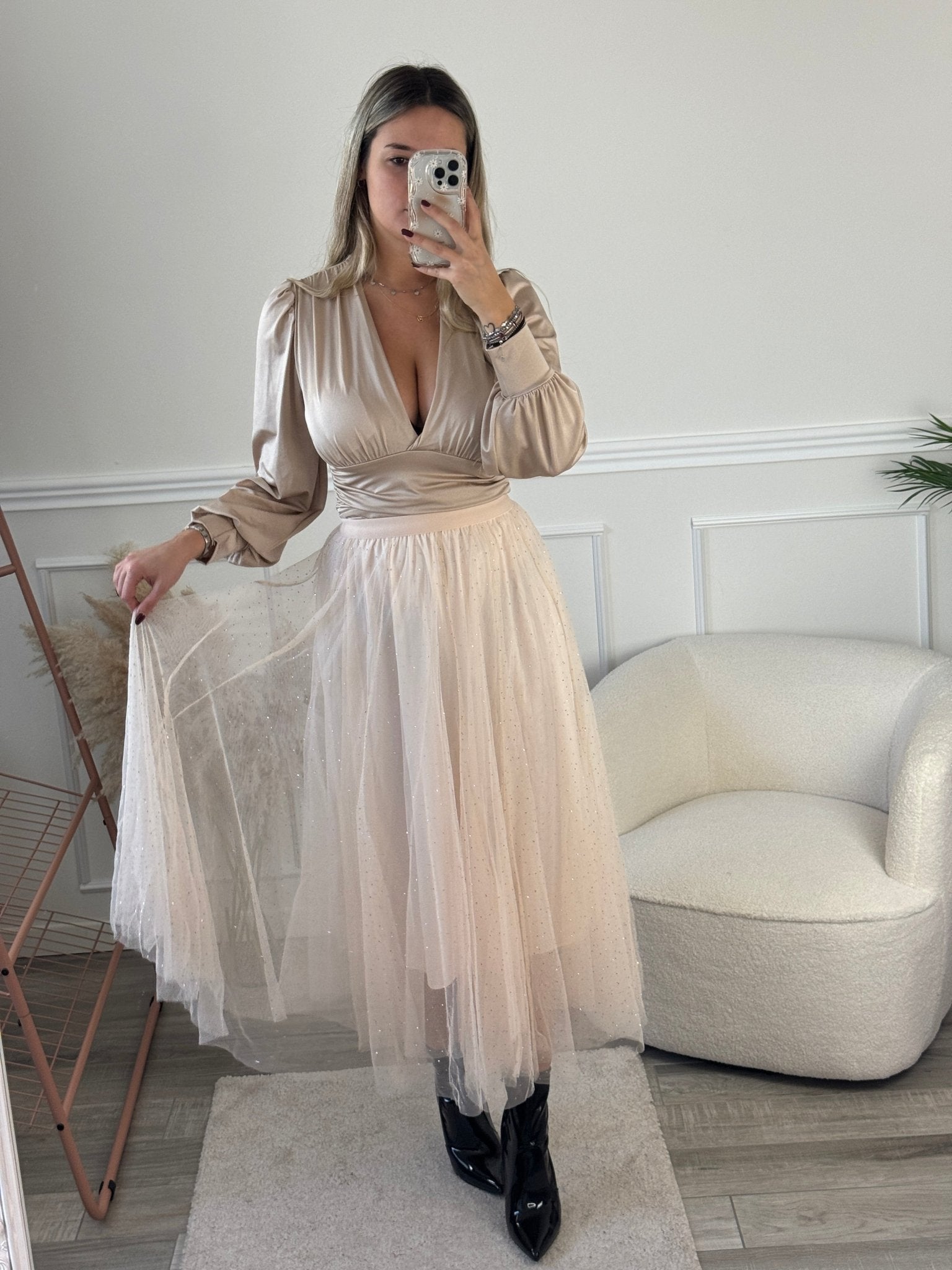 Gonna Victoria lunga in tulle con strass gioiello - Follie by Alice