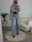 Jeans a palazzo con strass gioiello e fondo sfrangiato - Follie by Alice