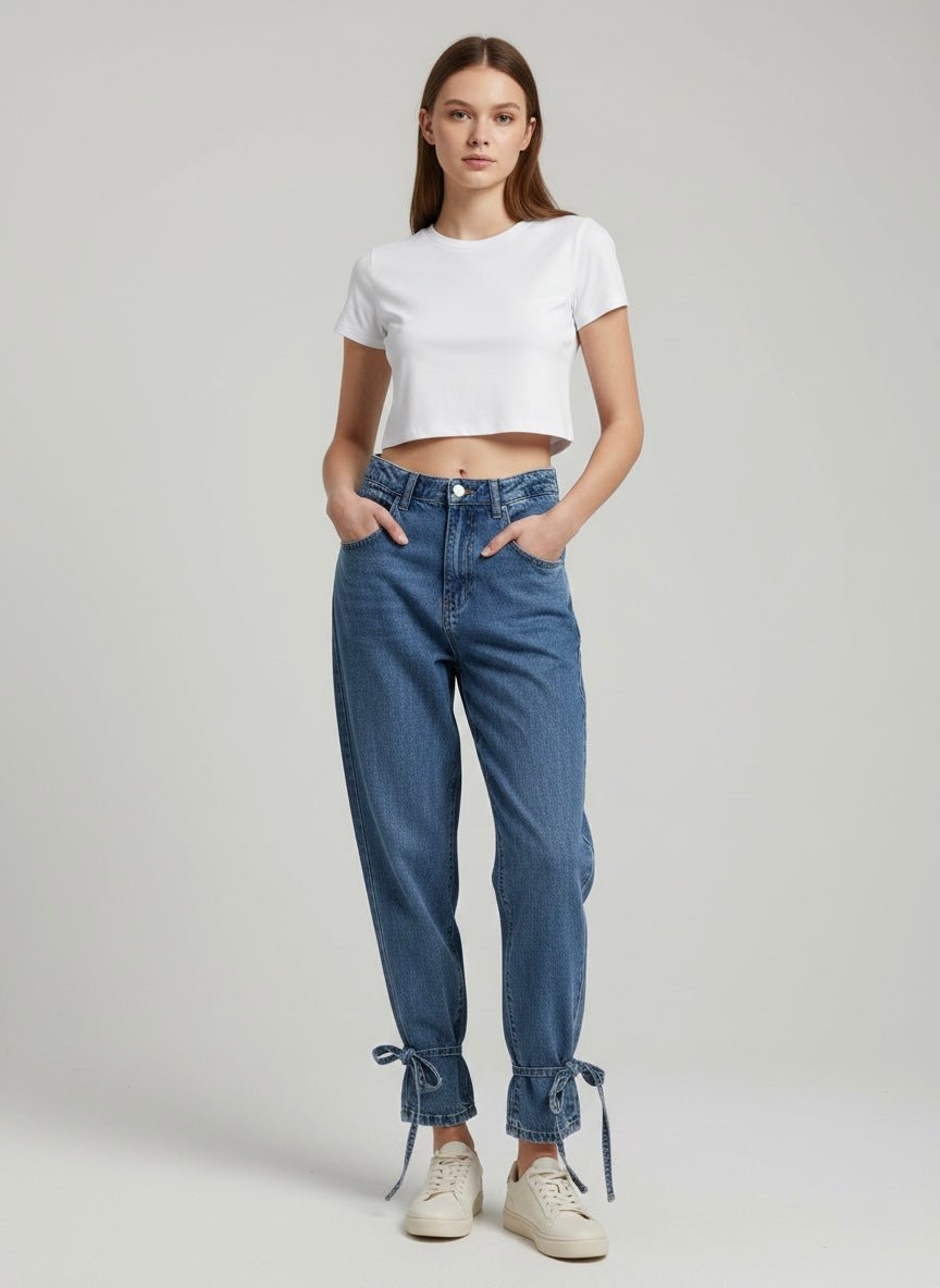 Jeans elasticizzati con laccetti sulla caviglia - Follie by Alice
