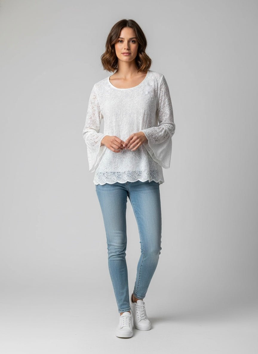 Maglia bianca a maniche lunghe in sangallo - Follie by Alice