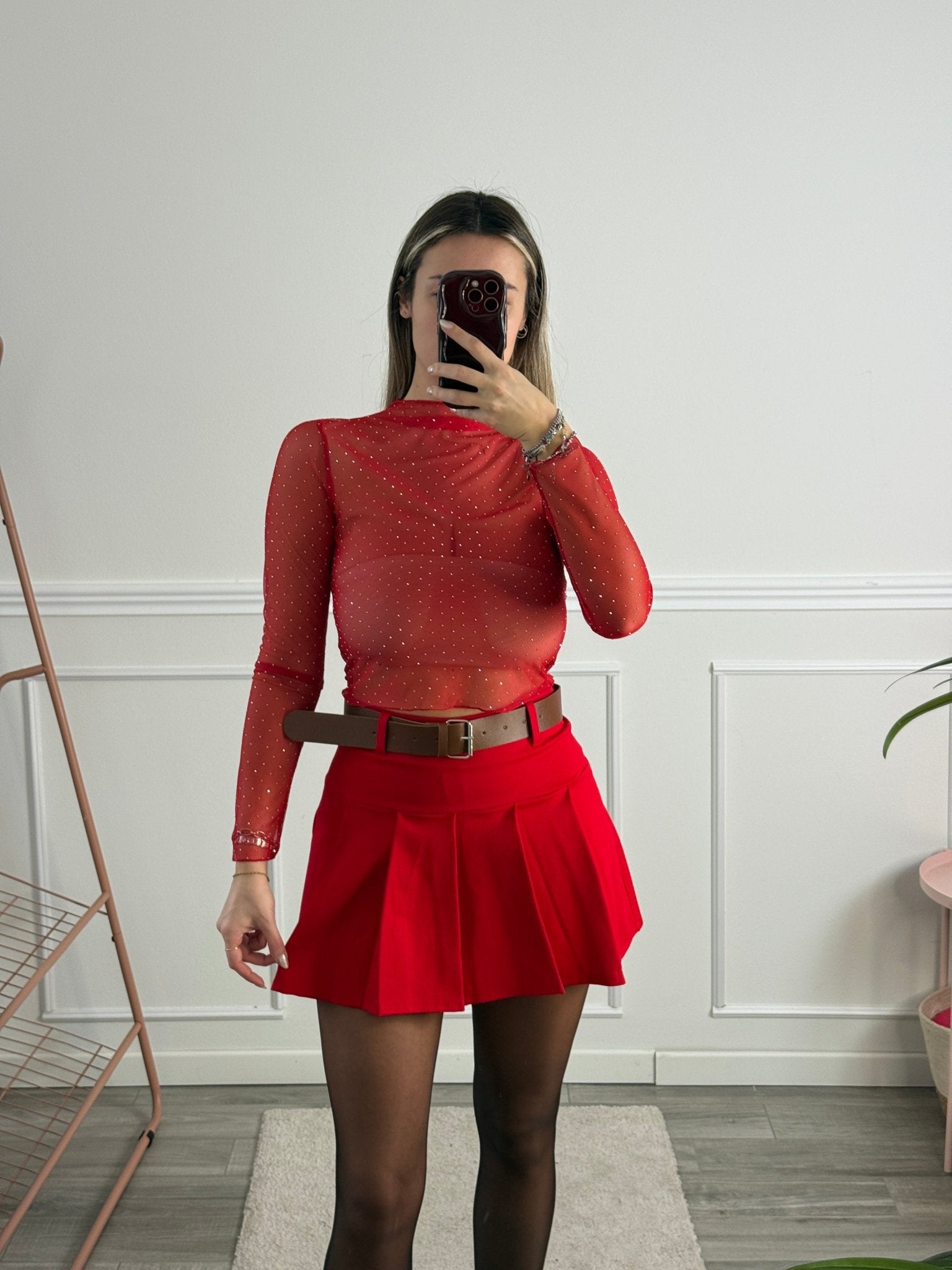 Maglia velata a maniche lunghe con strass gioiello - Follie by Alice