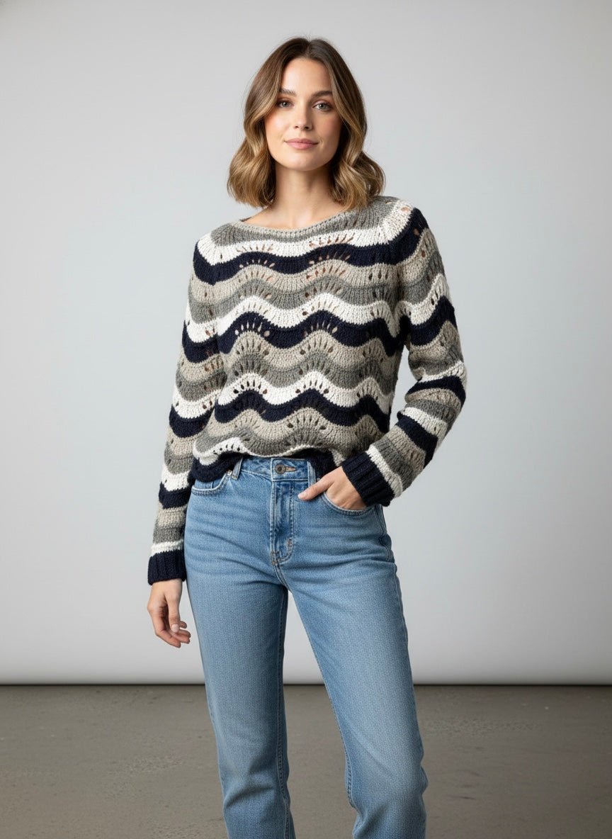Maglioncino bianco, blu e grigio - Follie by Alice