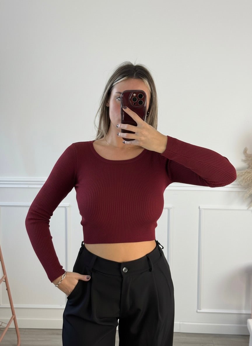 Maglioncino crop girocollo a costine