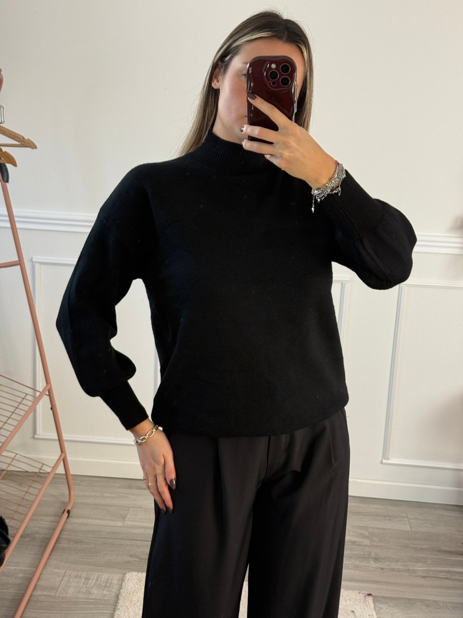 Maglioncino morbido a collo alto con maniche a palloncino - Follie by Alice