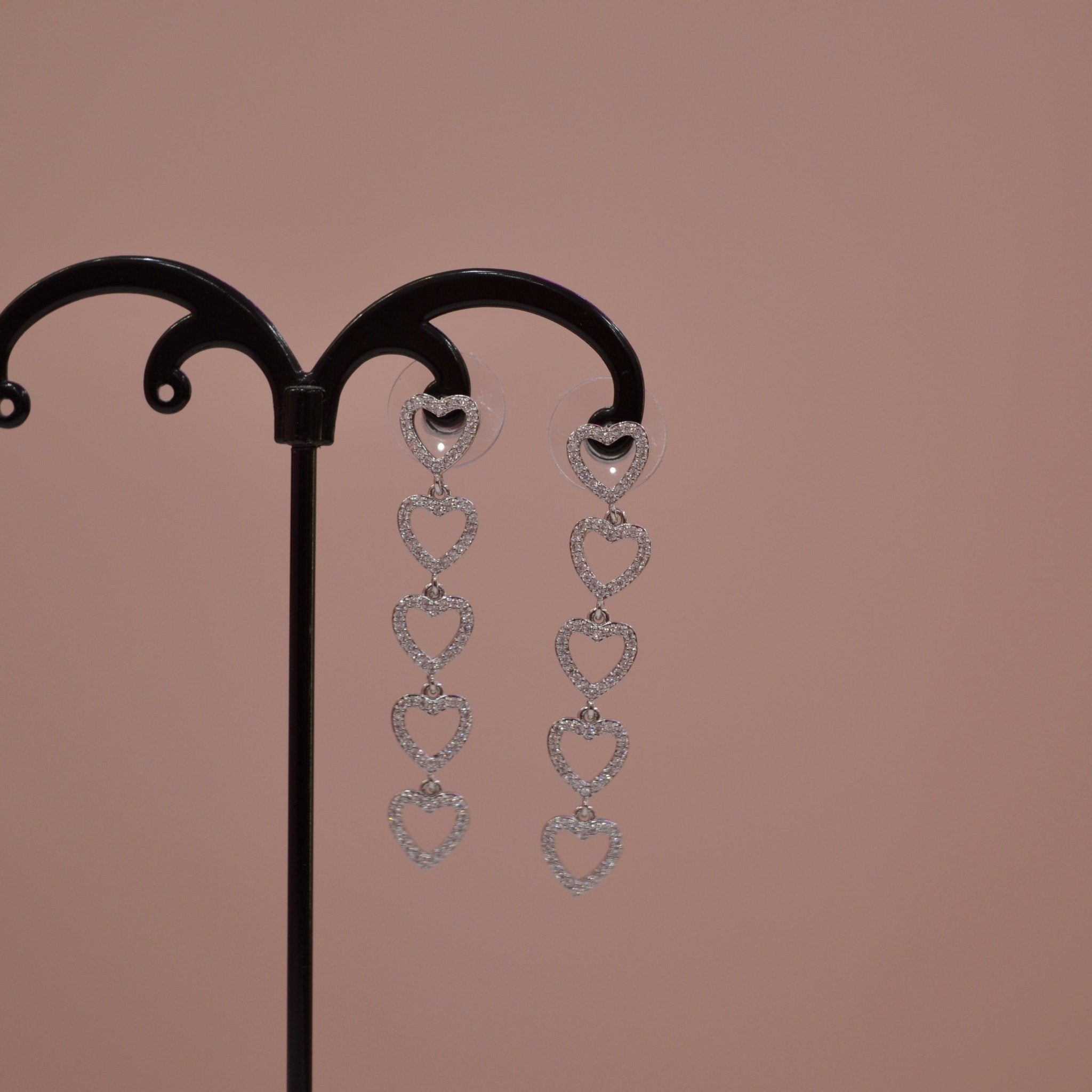 Orecchini argento pendenti con cuori di strass gioiello - Follie by Alice