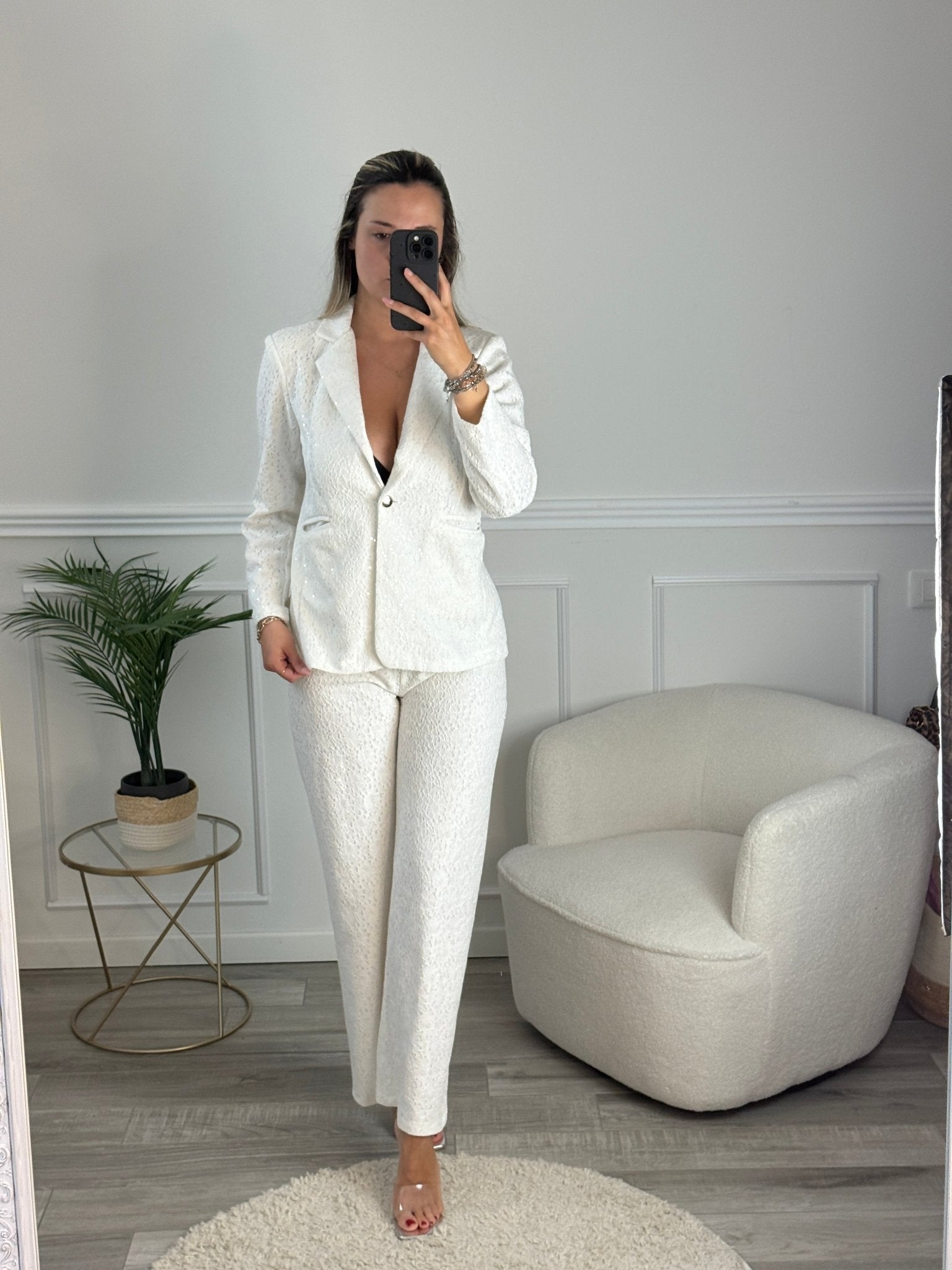 Pantaloni a palazzo con ricami floreali e paillettes - Follie by Alice