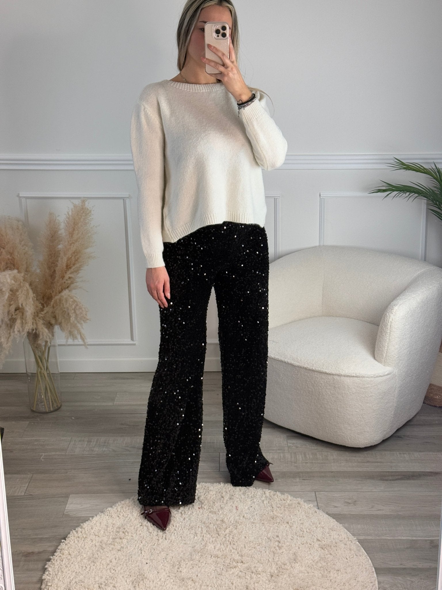 Pantaloni a palazzo in ciniglia con paillettes - Follie by Alice