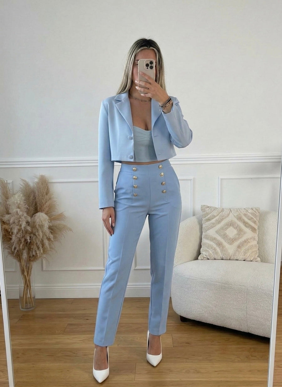 Pantaloni a sigaretta da completo con bottoni gioiello