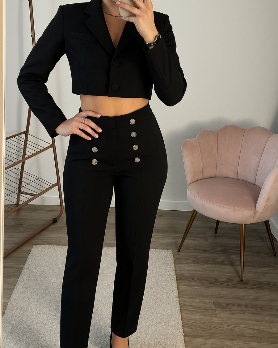 Pantaloni a sigaretta da completo con bottoni gioiello