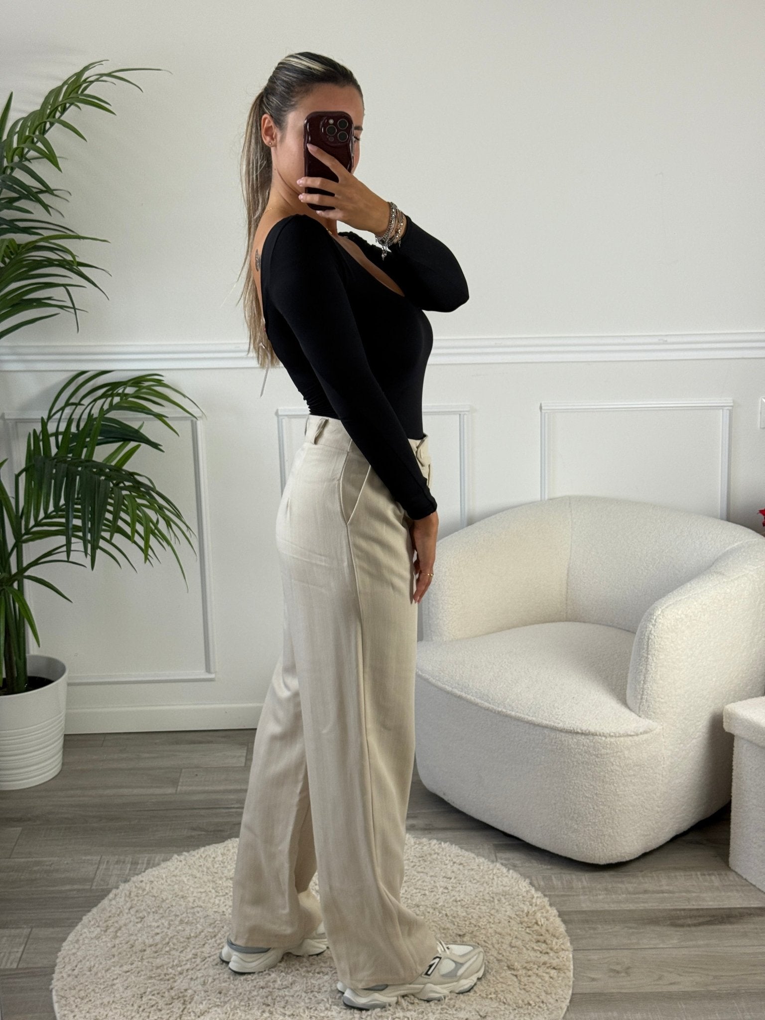 Pantaloni beige gessati oversize - Follie by Alice