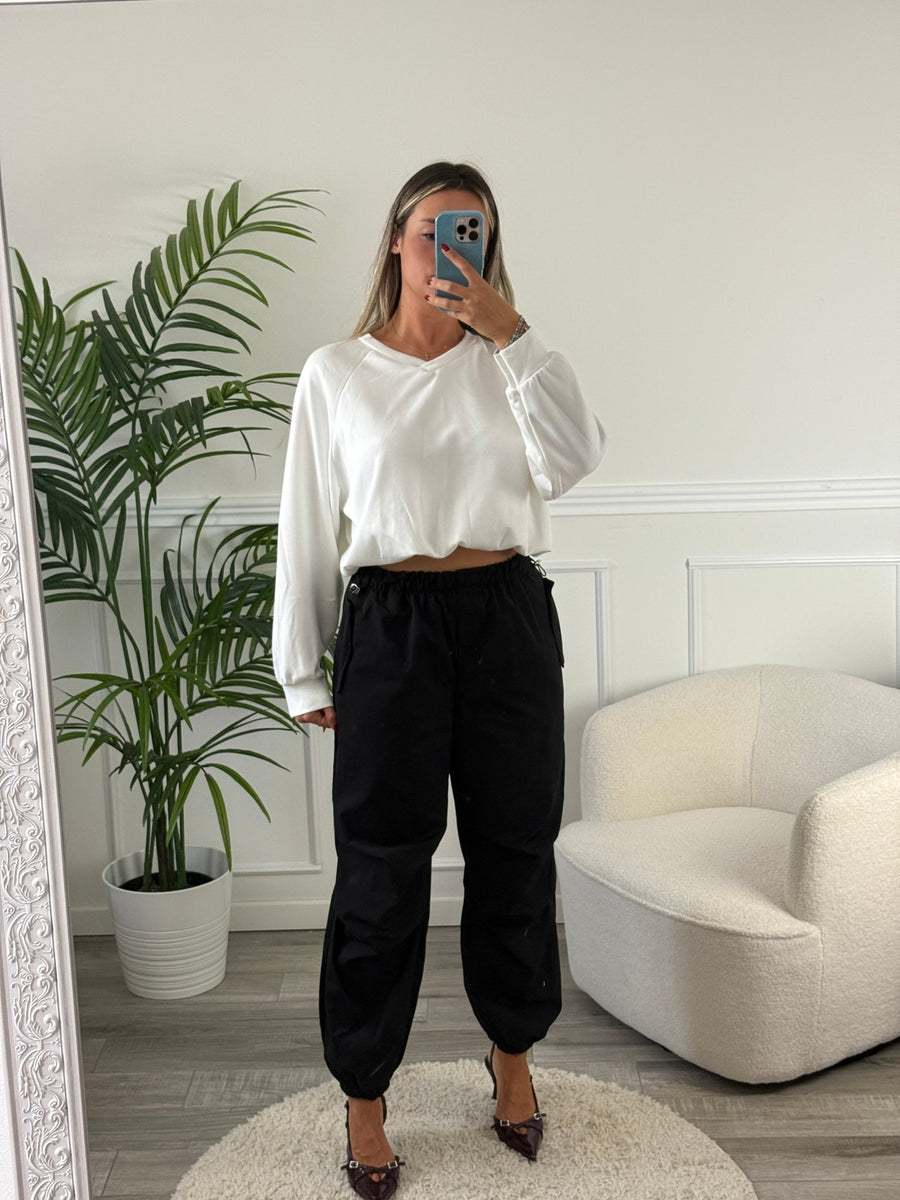 Pantaloni cargo oversize con coulisse in vita