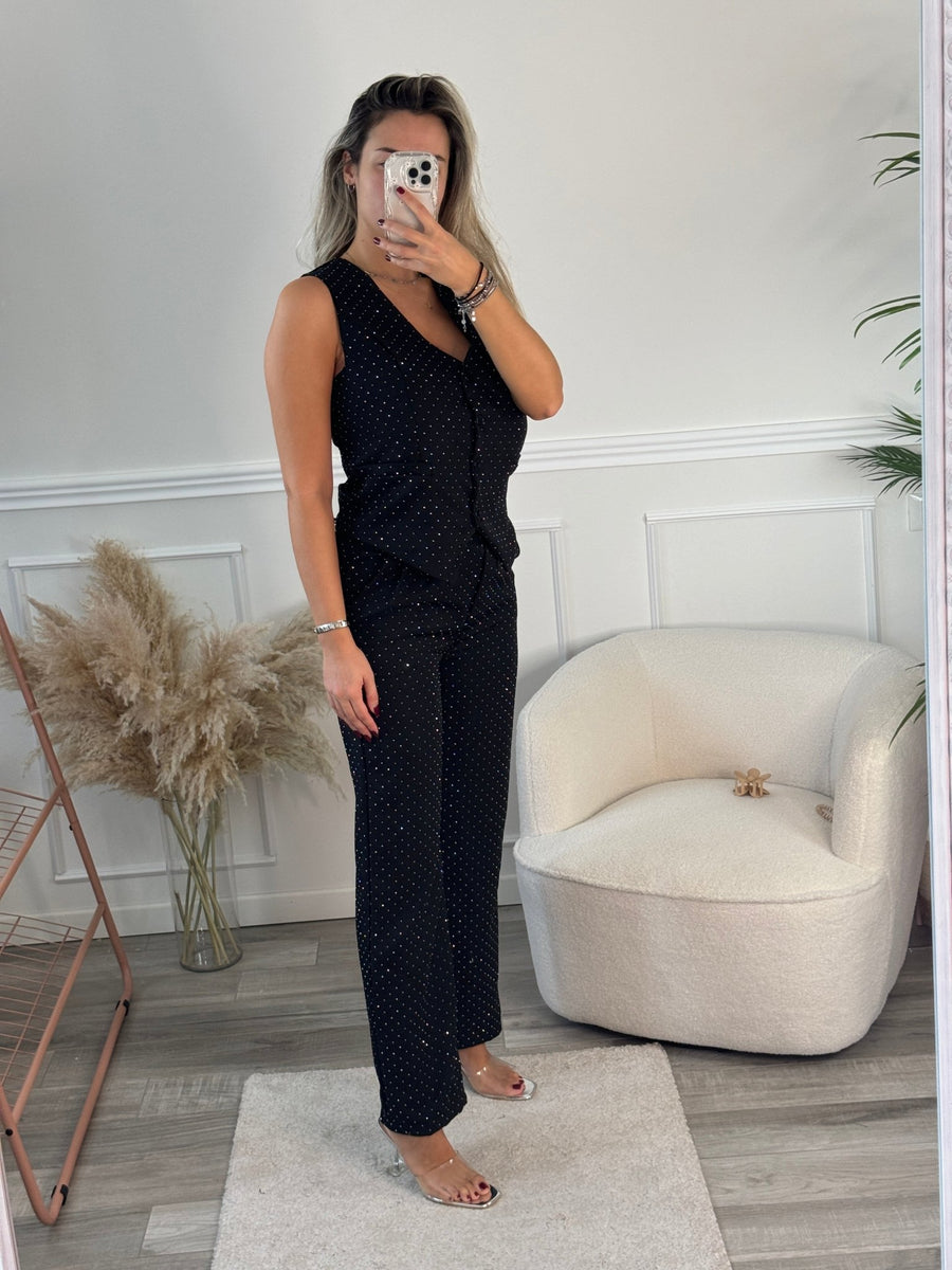 Pantaloni lunghi a palazzo con strass gioiello – alternate