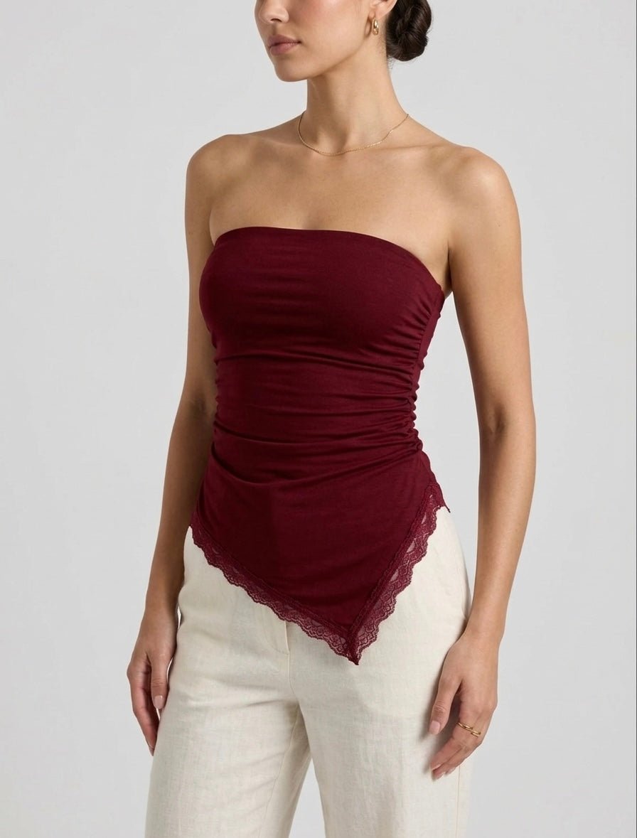 Top a fascia asimmetrico con orlo in pizzo CLEO - Follie by Alice