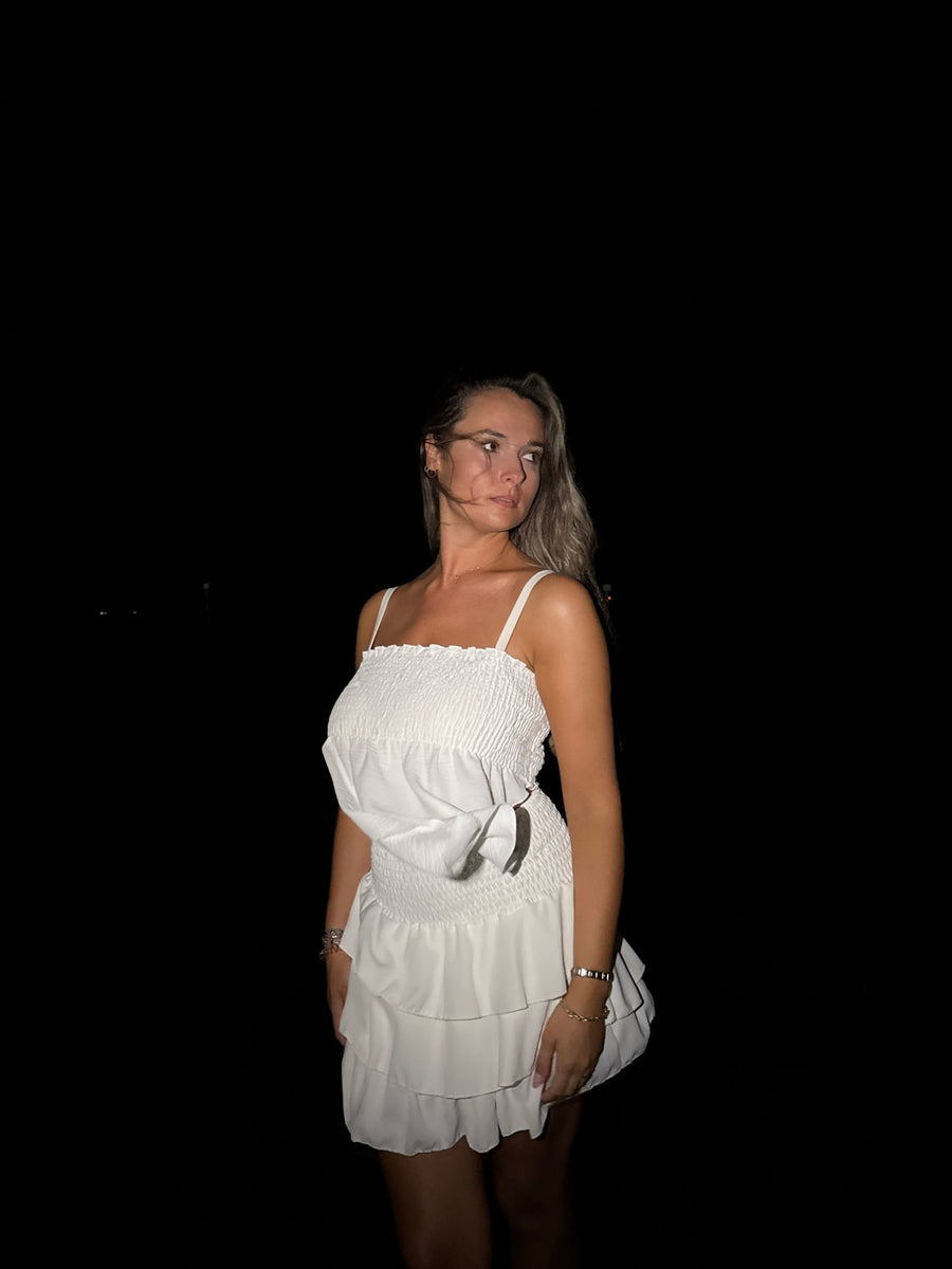 Top a fascia smockato con punta asimmetrica a bandana