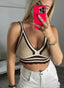 Top crochet beige a righe - Follie by Alice