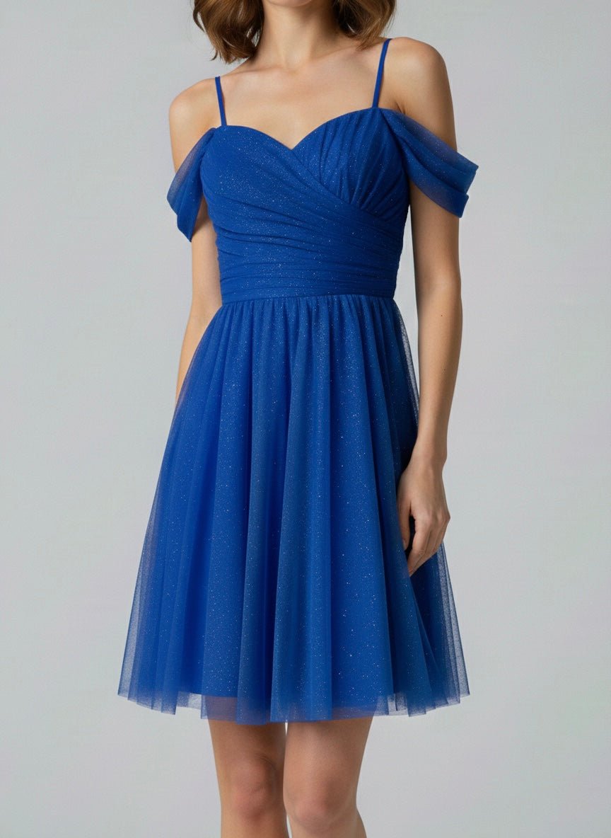 Vestitino in tulle con brillanti, gonna svasata e spalle scese - Follie by Alice