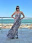 Vestito lungo animalier in satin con spalline - Follie by Alice