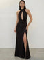 Vestito lungo con collo halter, scollatura a goccia e schiena scoperta - Follie by Alice