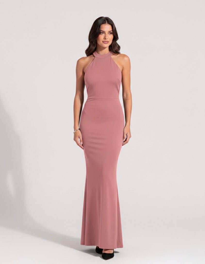 Vestito lungo con scollo all'americana e schiena scoperta