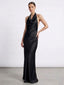 Vestito lungo halter in raso con schiena scoperta AZURE - Follie by Alice