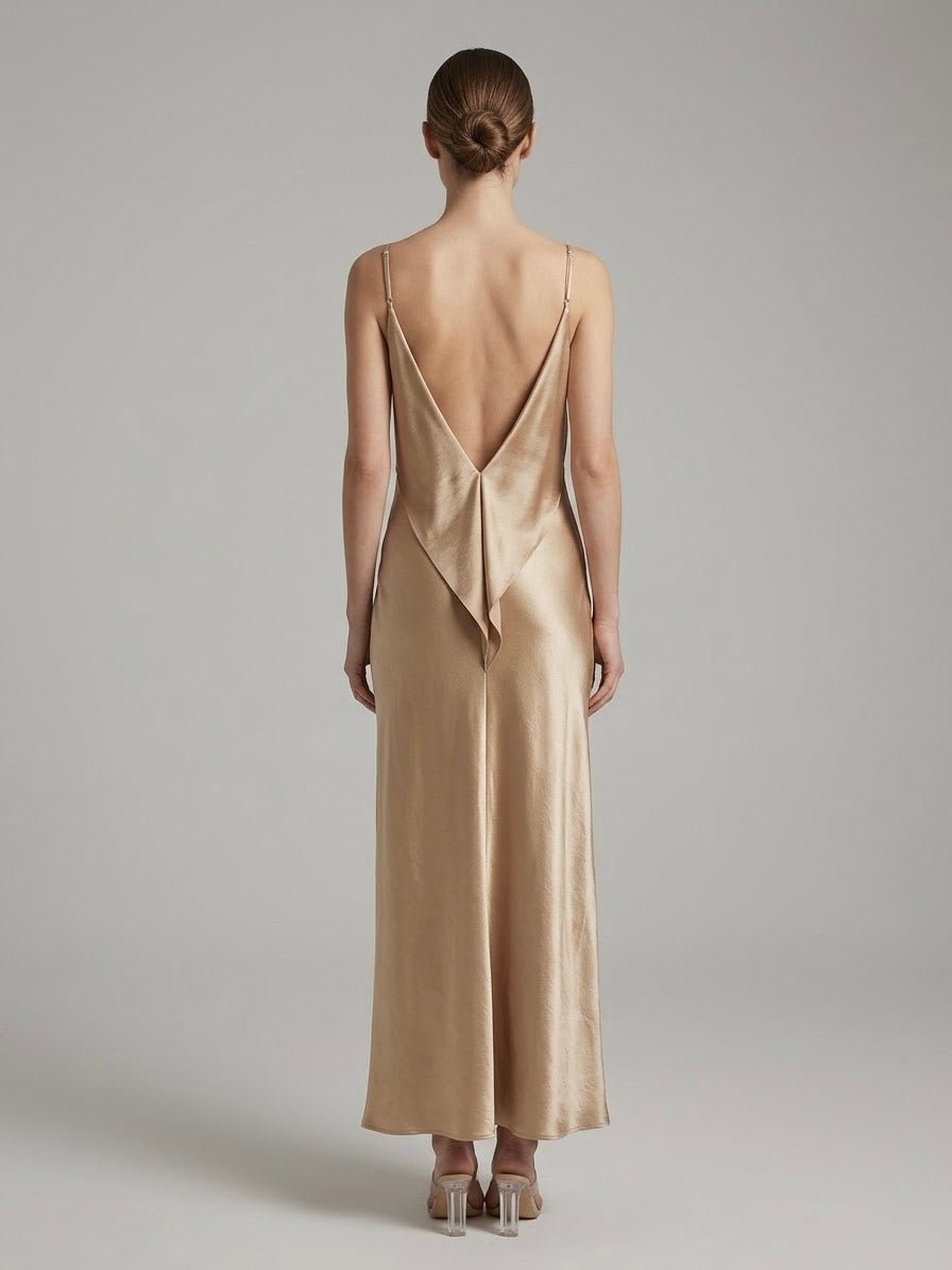 Vestito lungo in raso con schiena scoperta a V CASCADE - Follie by Alice