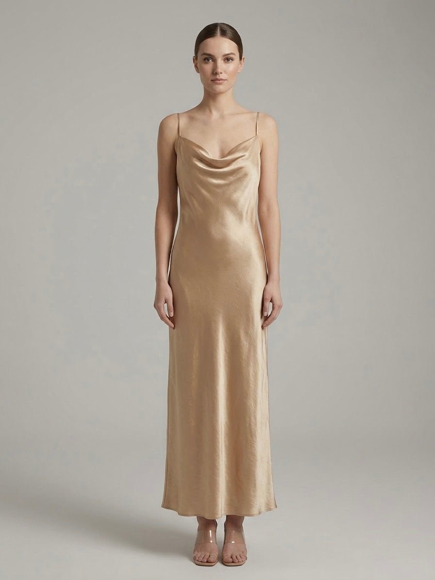 Vestito lungo in raso con schiena scoperta a V CASCADE - Follie by Alice
