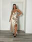 Vestito lungo in raso con spacco e ruches - Follie by Alice