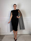 Vestito lungo in tulle con scollo a cascata, schiena scoperta e cape a stola - Follie by Alice