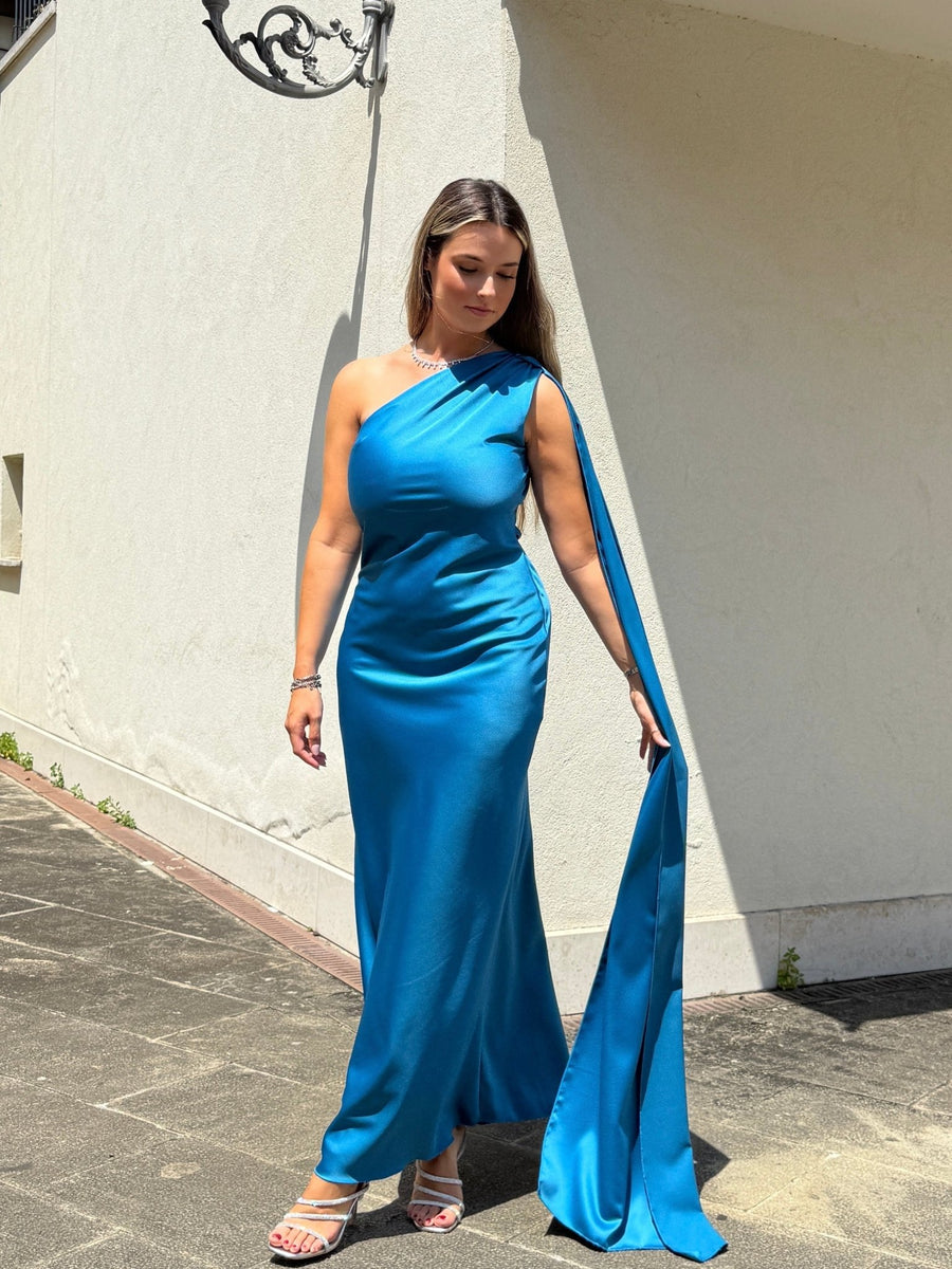 Vestito lungo monospalla con fusciacca VELA