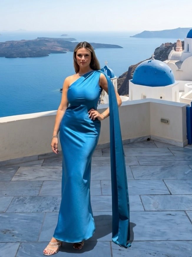 Vestito lungo monospalla con fusciacca VELA
