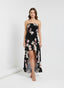 Vestito lungo nero elasticizzato con stampa floreale - Follie by Alice