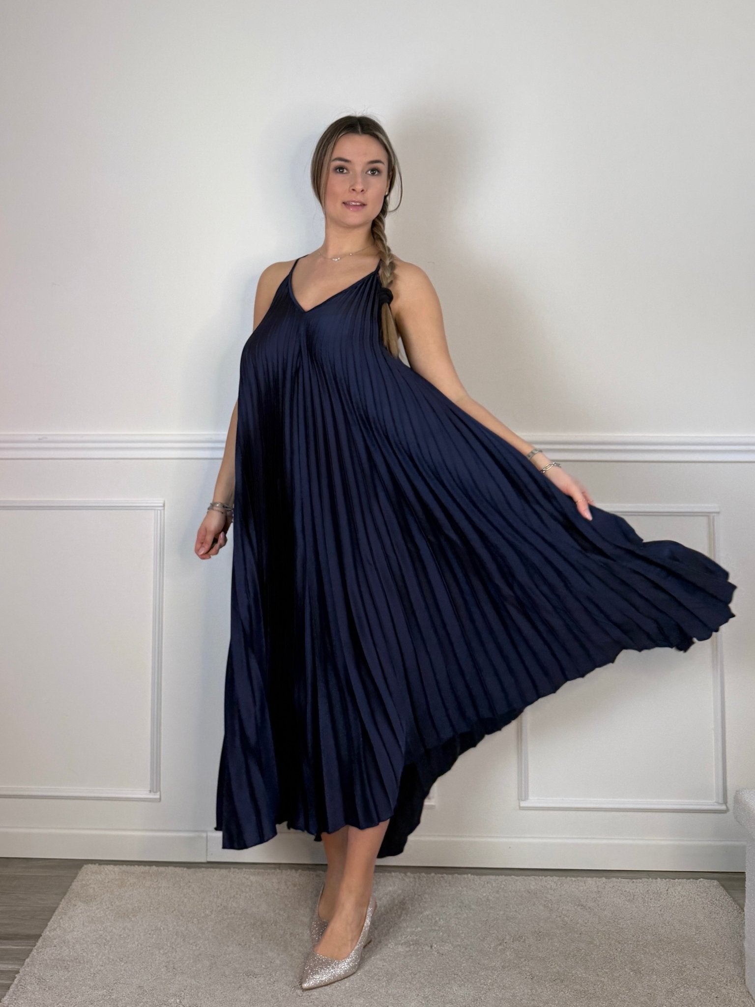 Vestito lungo plissettato a trapezio in raso - Follie by Alice